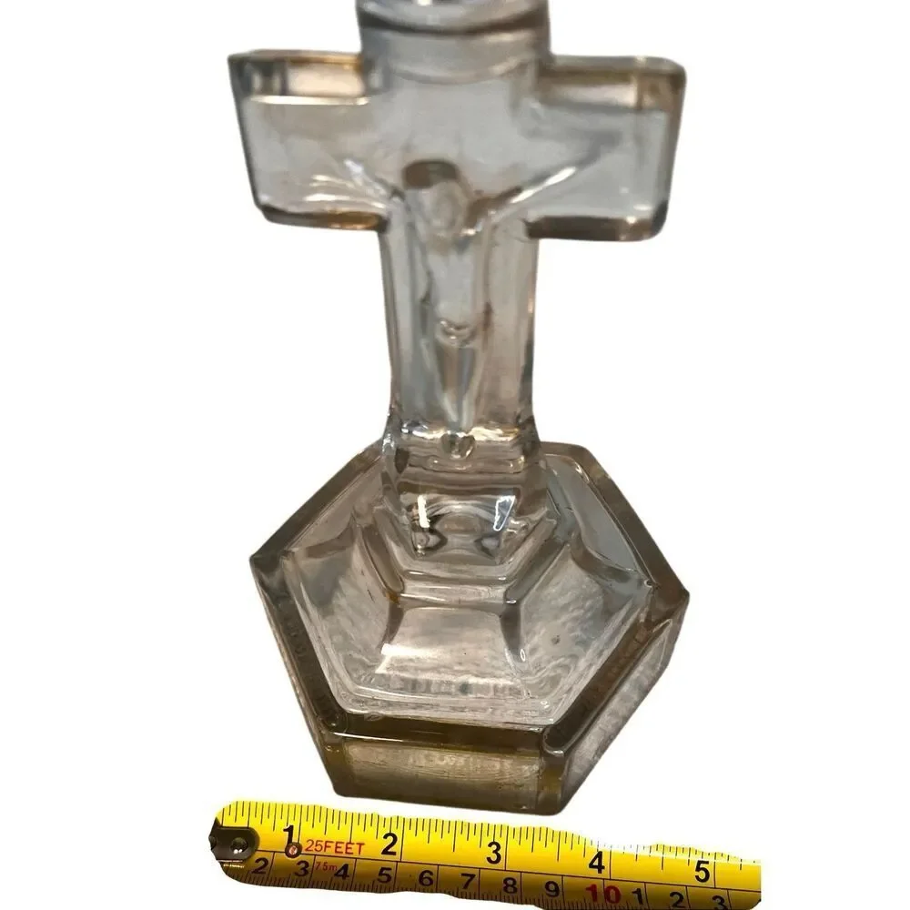 Glass Crucifix Candleholder Religious Jesus On The Cross Inri Cruxification